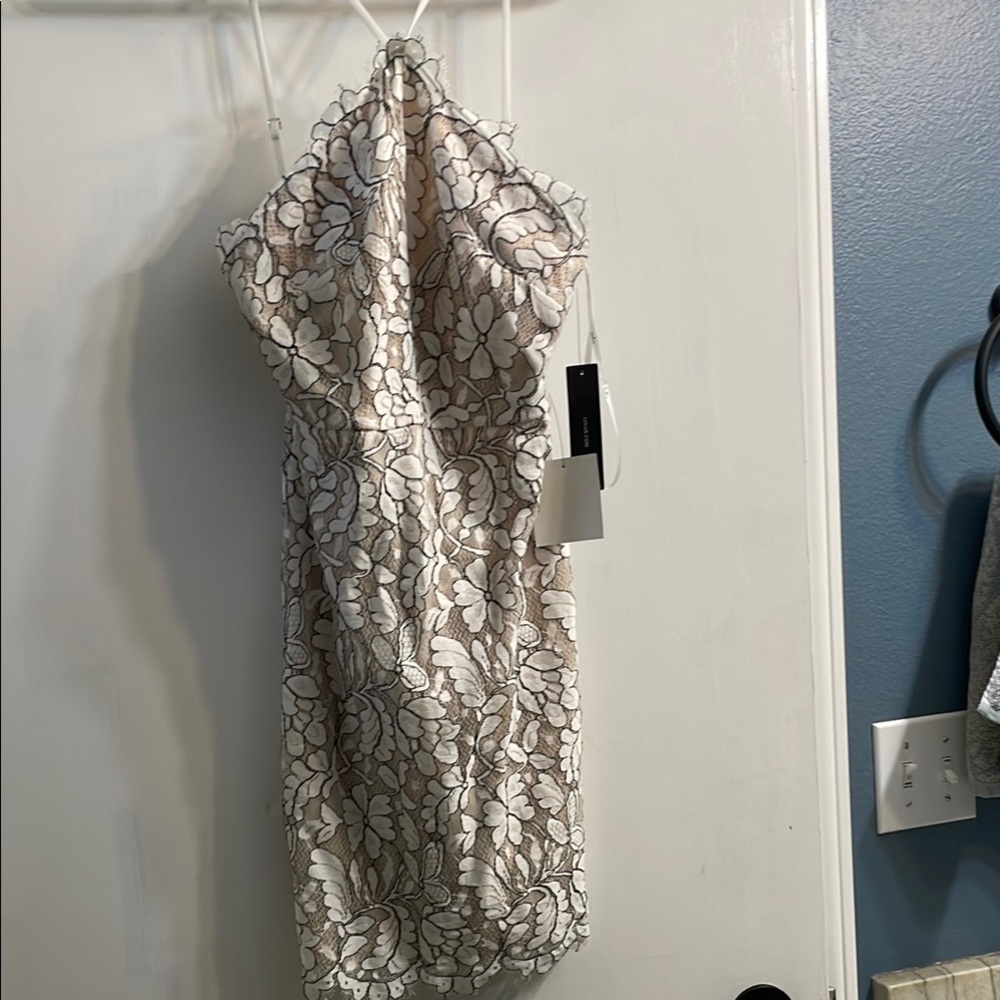 Lulu's Ivory Floral Lace Slip Dress with Beige Lining